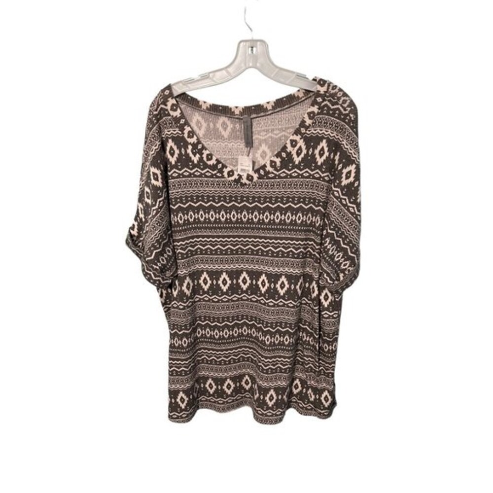 Honeyme Curvy Gray Aztex Tunic Style Short Sleeve Pull Over Top Size XXXL